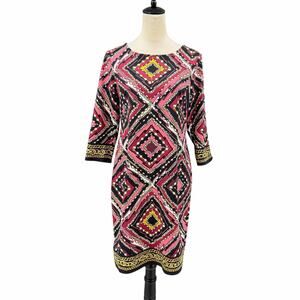 Talbots PETITE Bold Geometric Chain Link Print Ponte Stretch Knit Shift Dress
